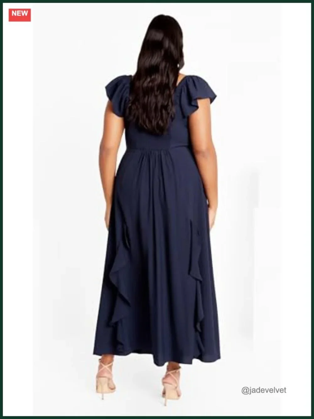 Plus Size Maxi Dress Ruffle V-Neck Flutter Sleeve Shirred Back Formal